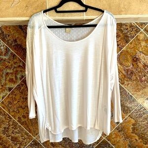 Women's Lucky Brand Cream Knit and Mesh Oversized High Low Hem Top Size Large